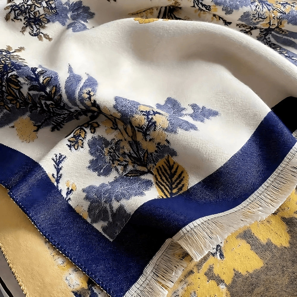 Floral Double-Sided Cashmere-Feel Winter Scarf with Fringe Detail for Winter Layering