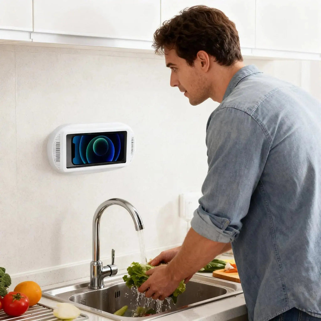 Waterproof Shower Phone Holder with Adjustable Rotation and Wall Mount for Bathroom Use