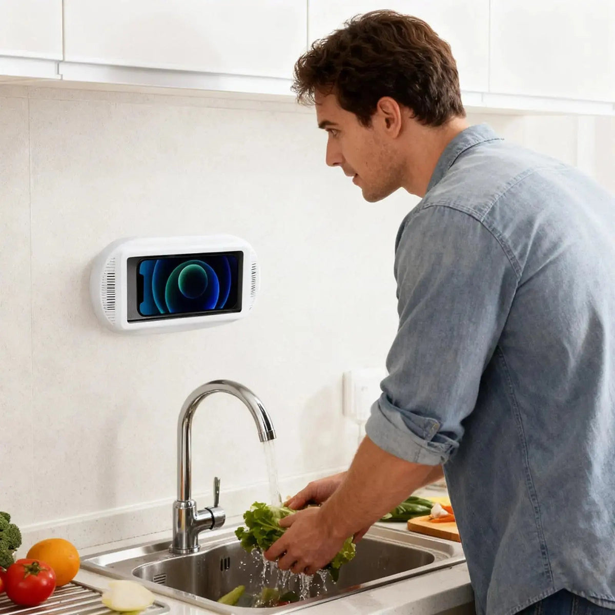 Waterproof Shower Phone Holder with Adjustable Rotation and Wall Mount for Bathroom Use