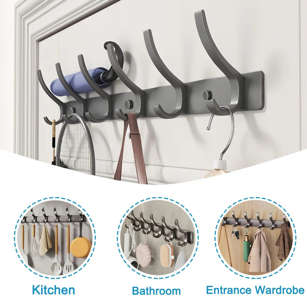 Over Door Hook Organizer Rack with 5 Hooks for Towels Coats and Daily Storage