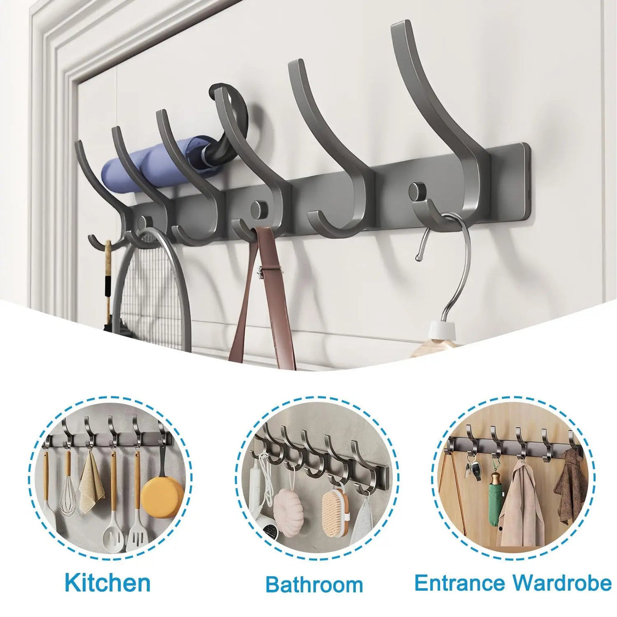 Over Door Hook Organizer Rack with 5 Hooks for Towels Coats and Daily Storage