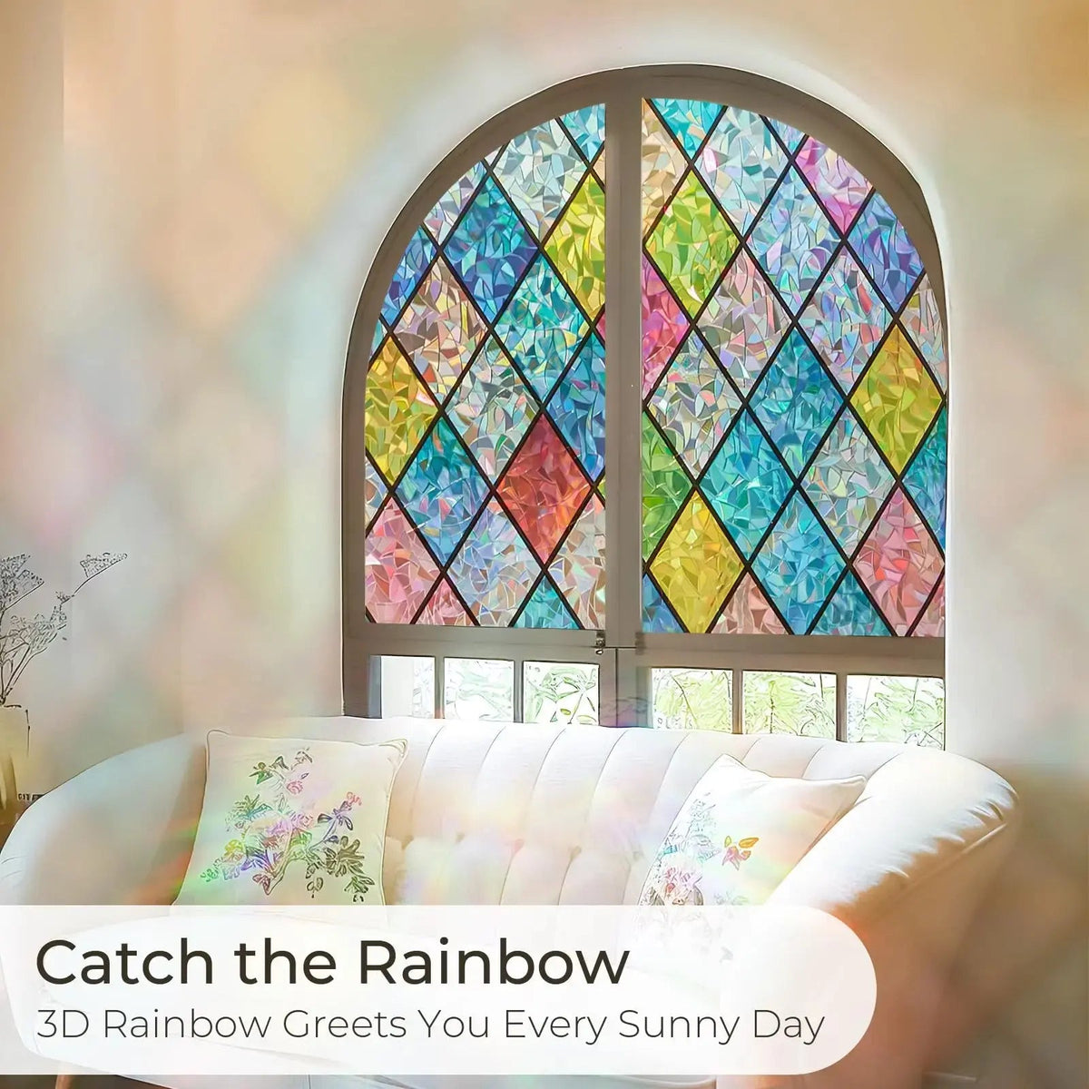 Rainbow Holographic Window Privacy Film with Static Cling Design for Decorative UV Light Blocking