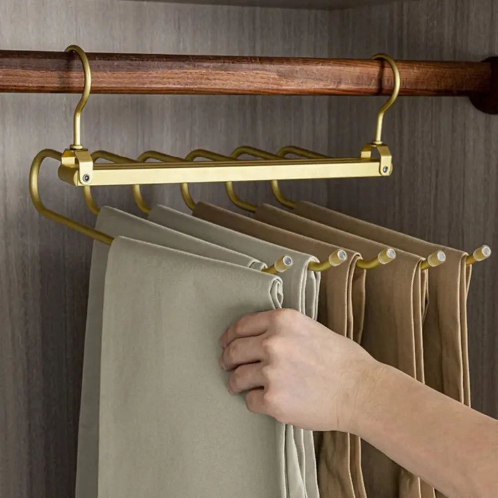 Gold Metal Space Saving Pants Hanger with Foldable Rotating Design for Closet Organization