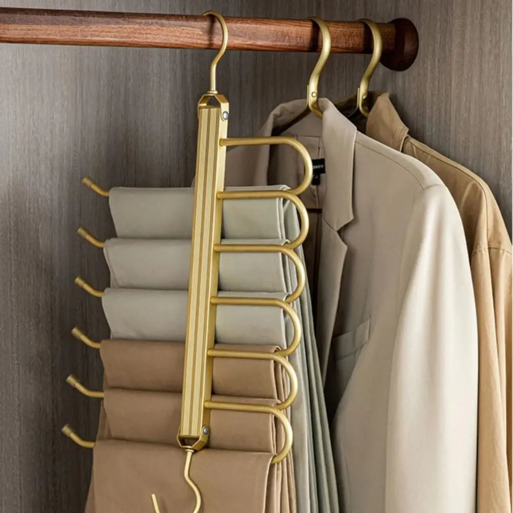 Gold Metal Space Saving Pants Hanger with Foldable Rotating Design for Closet Organization
