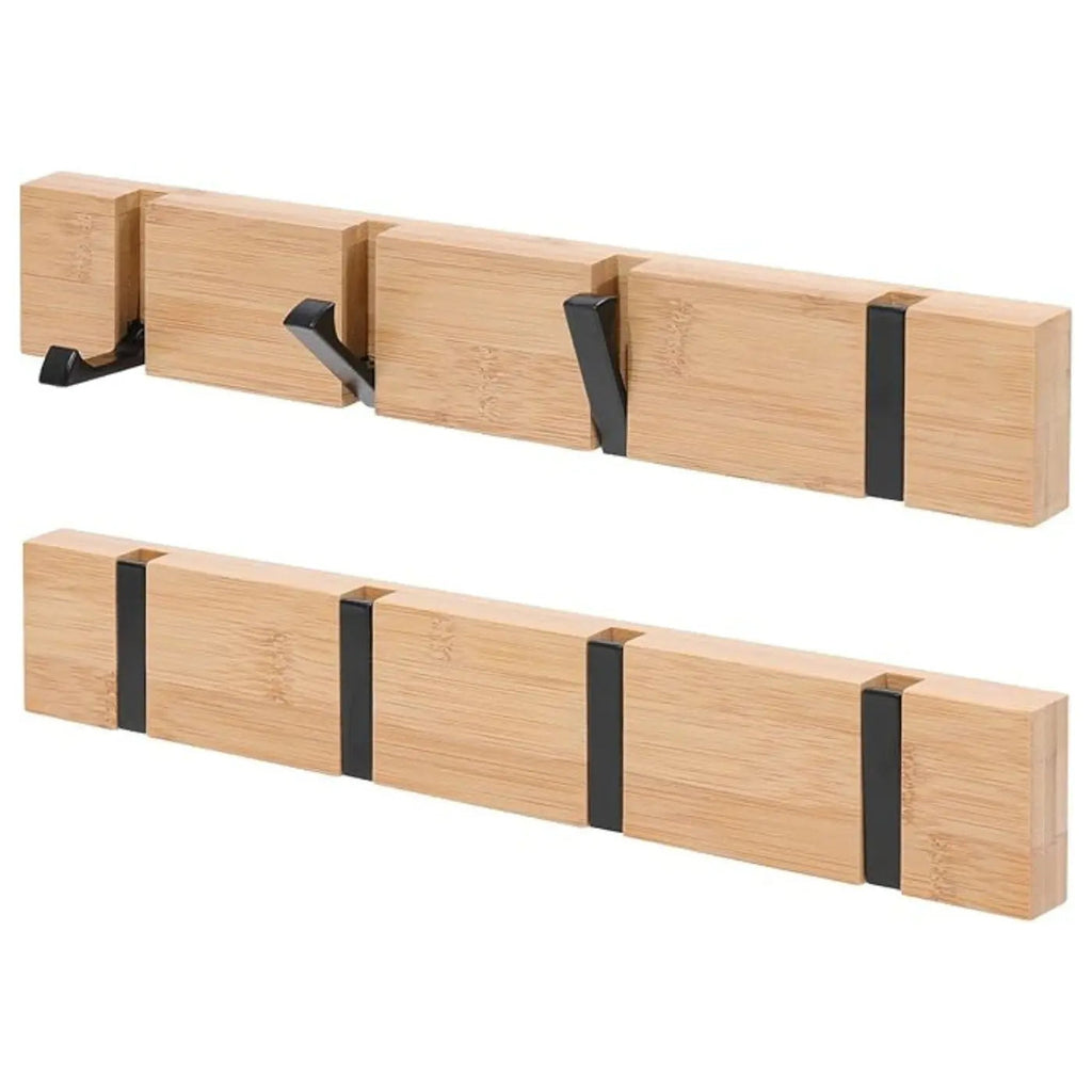 Wooden Wall Mounted Coat Rack with Flip Hooks for Entryway and Home Storage