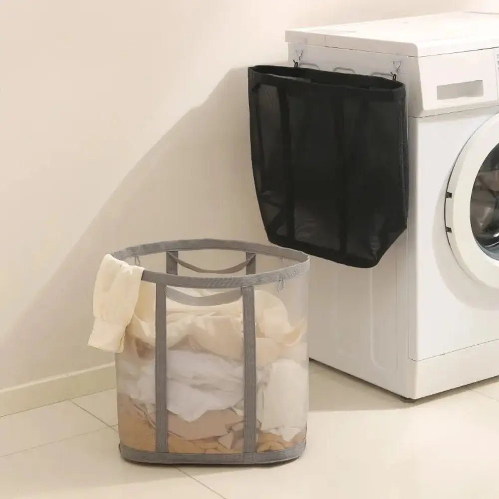 Foldable Mesh Laundry Basket with Handles and Collapsible Structure for Home and Travel Use