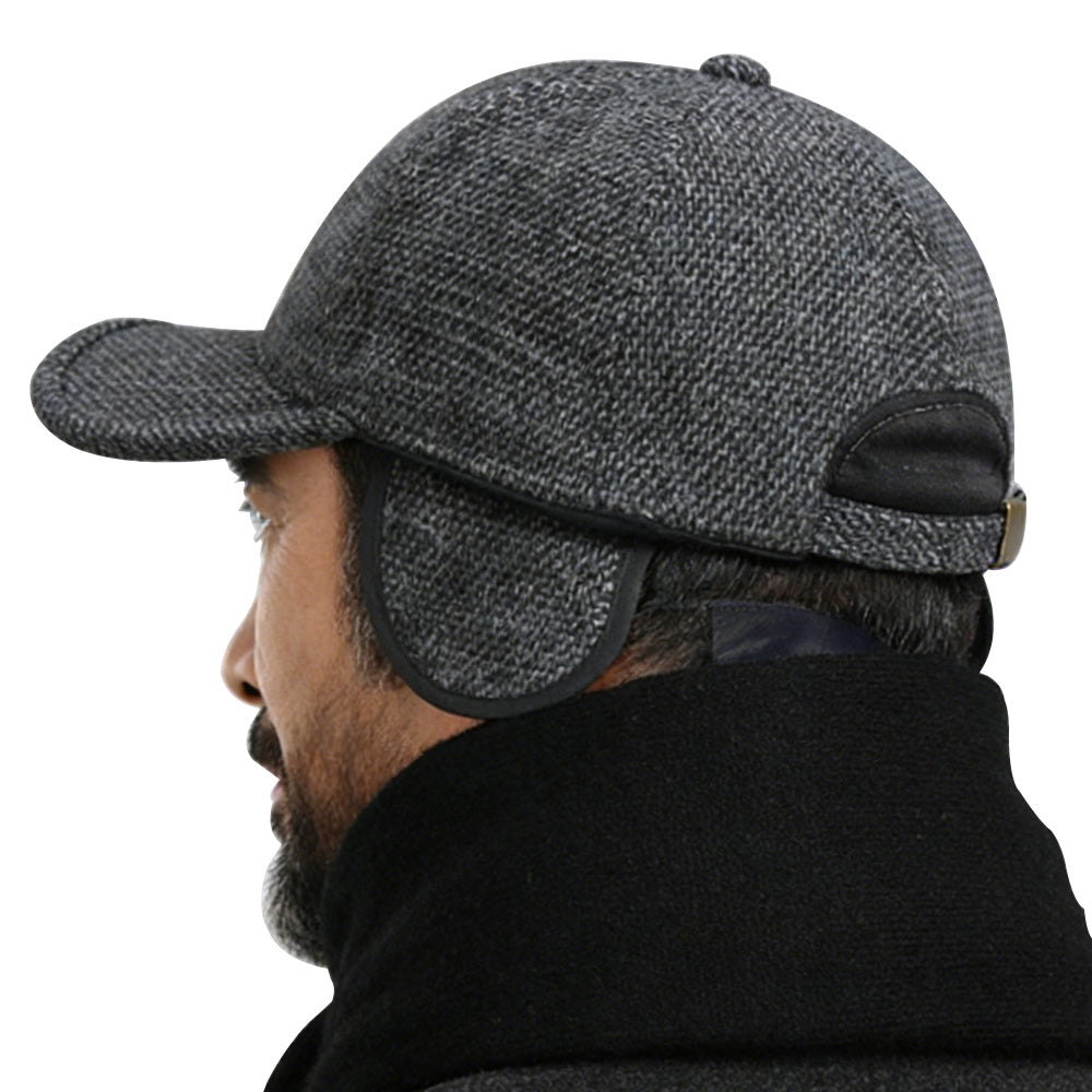 Retro Wool Winter Hat with Ear Covers and Adjustable Baseball Cap Design for Cold Weather