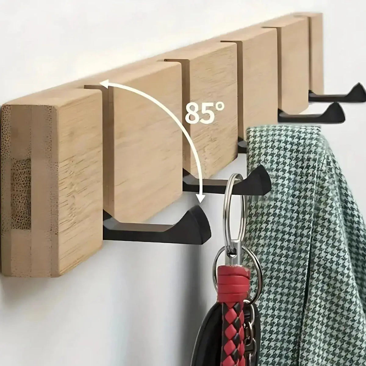 Wooden Wall Mounted Coat Rack with Flip Hooks for Entryway and Home Storage