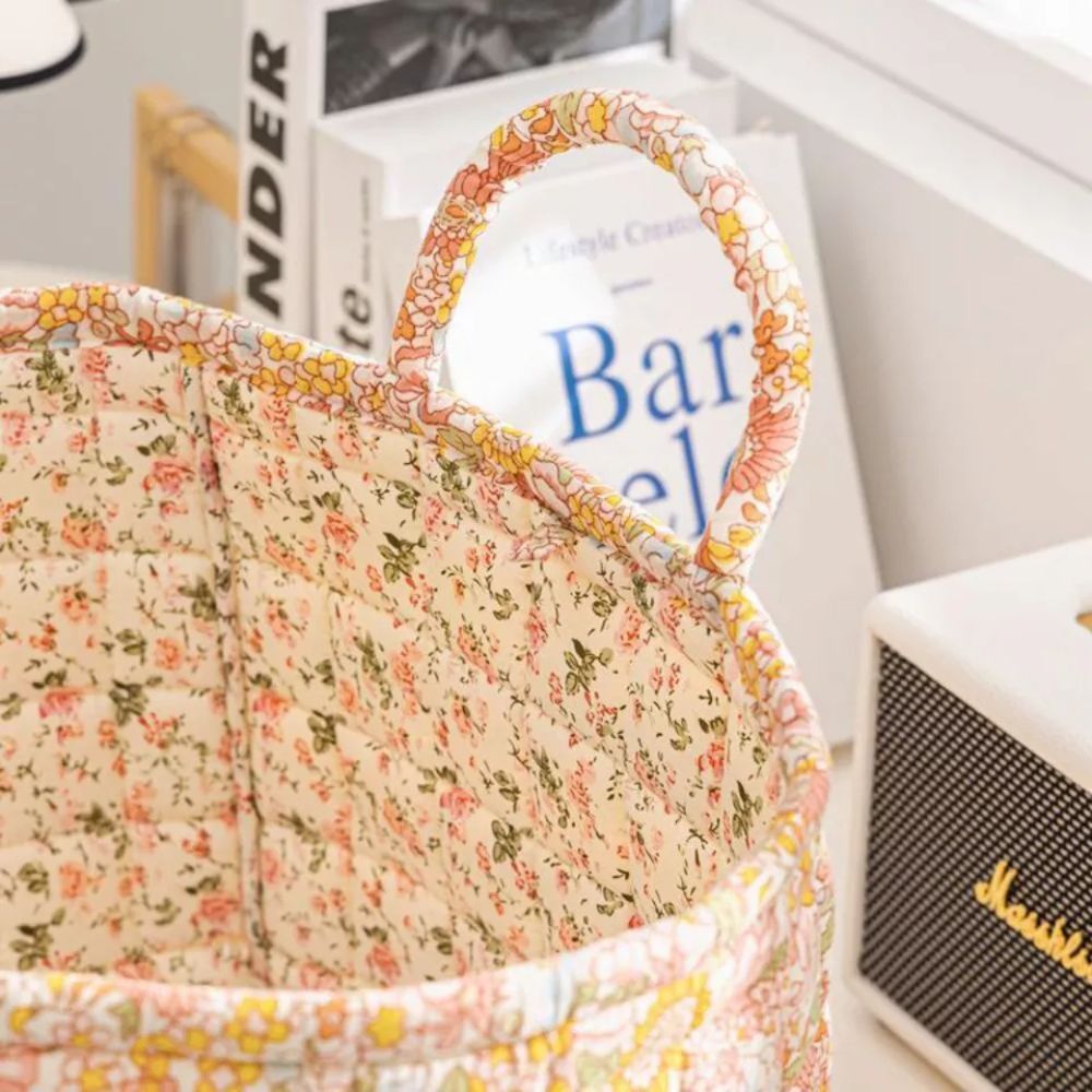 Floral Canvas Storage Basket with Soft Quilted Design for Home Organization