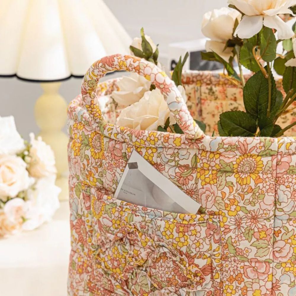 Floral Canvas Storage Basket with Soft Quilted Design for Home Organization