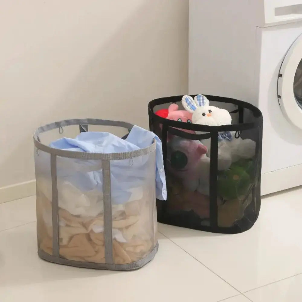 Foldable Mesh Laundry Basket with Handles and Collapsible Structure for Home and Travel Use