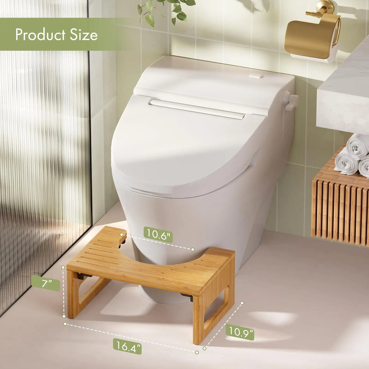 Bamboo Foldable Toilet Stool with Non Slip Base for Compact Bathroom Use