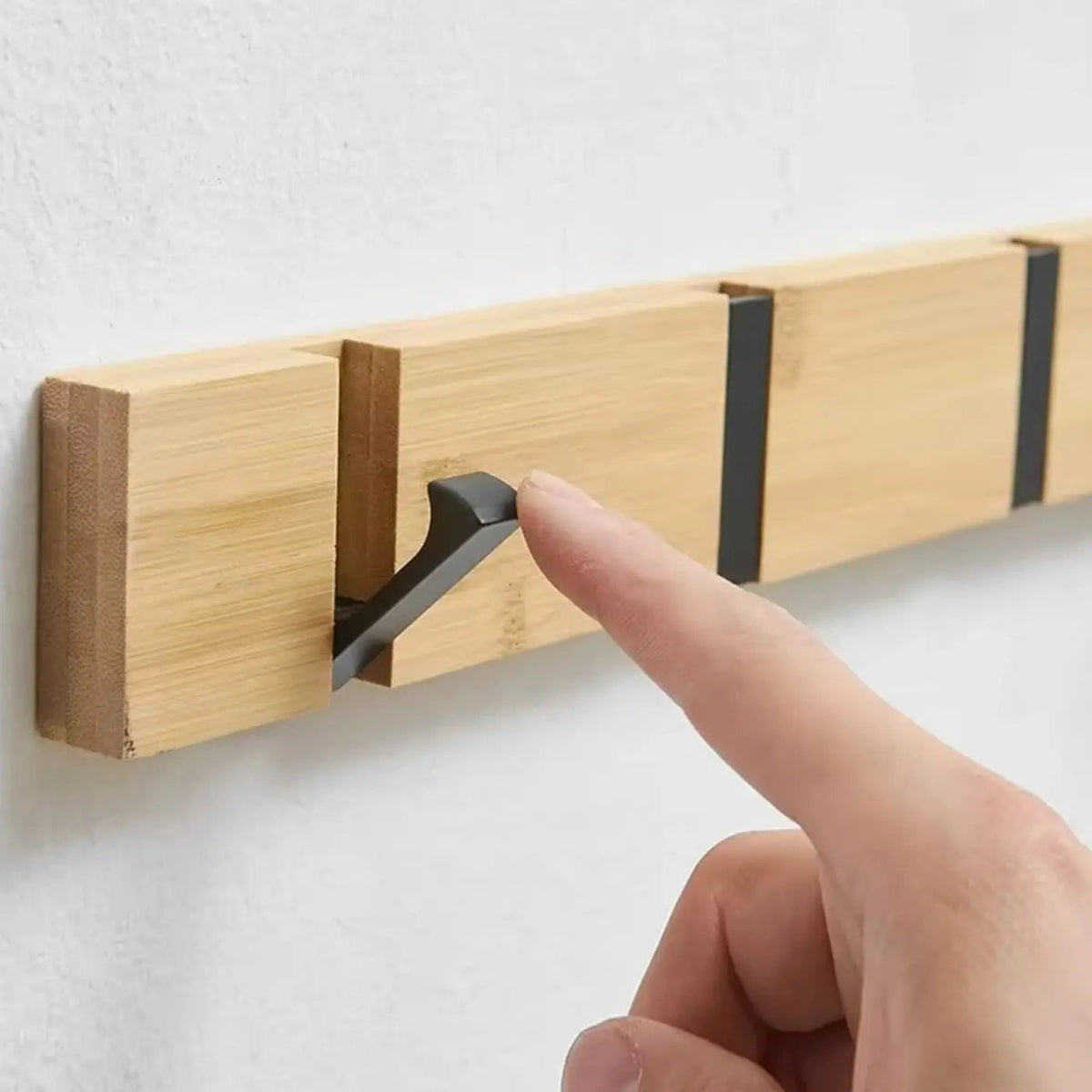 Wooden Wall Mounted Coat Rack with Flip Hooks for Entryway and Home Storage