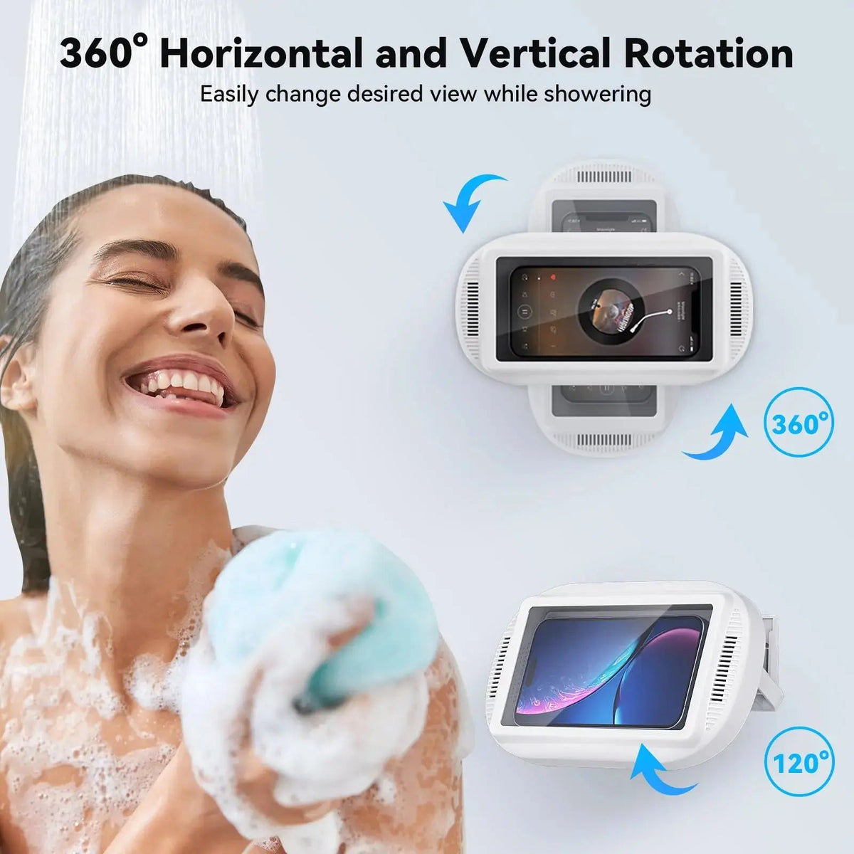 Waterproof Shower Phone Holder with Adjustable Rotation and Wall Mount for Bathroom Use