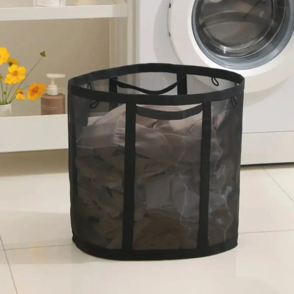 Foldable Mesh Laundry Basket with Handles and Collapsible Structure for Home and Travel Use