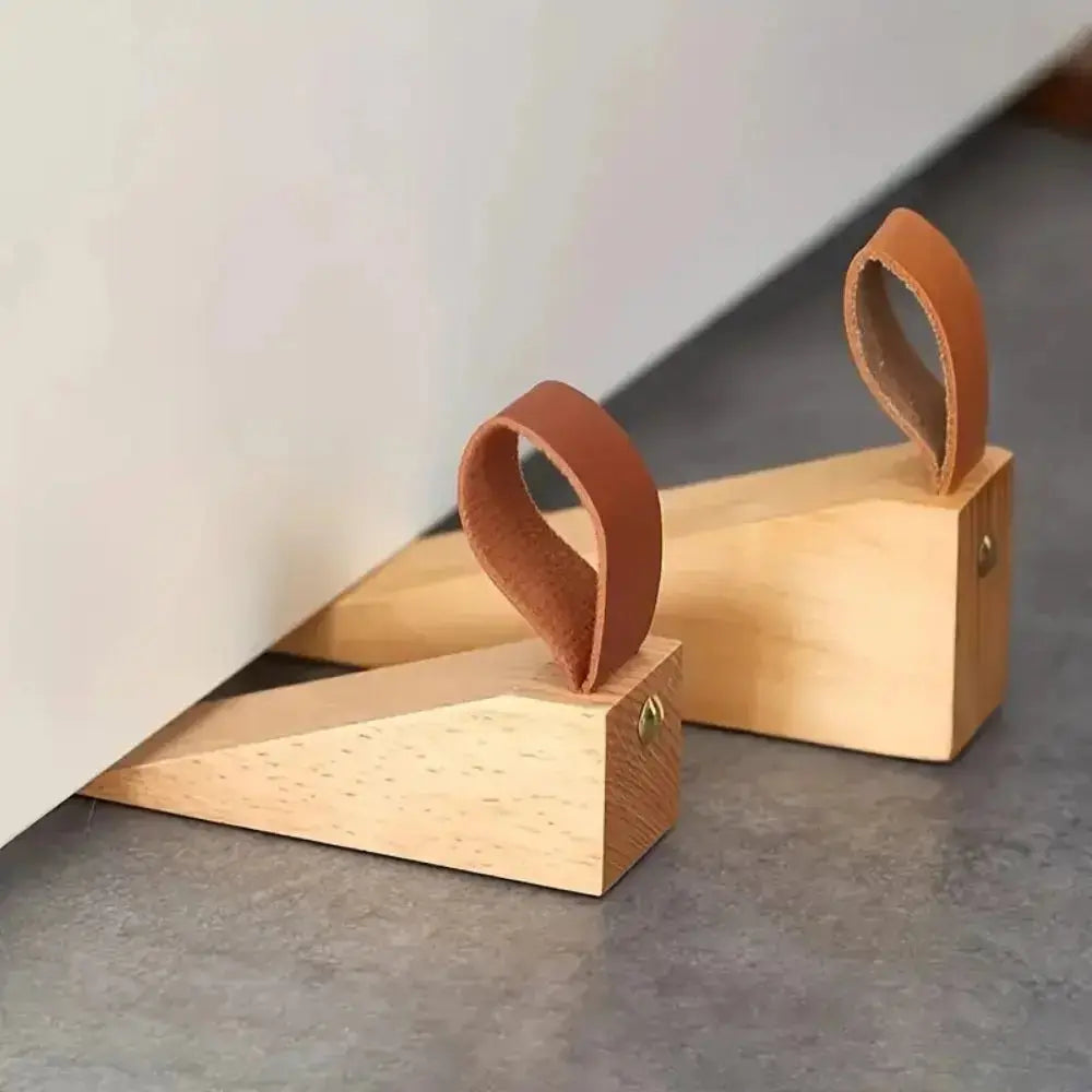 Solid Wood Door Stopper with Non Slip Base and Metal Top for Home Use