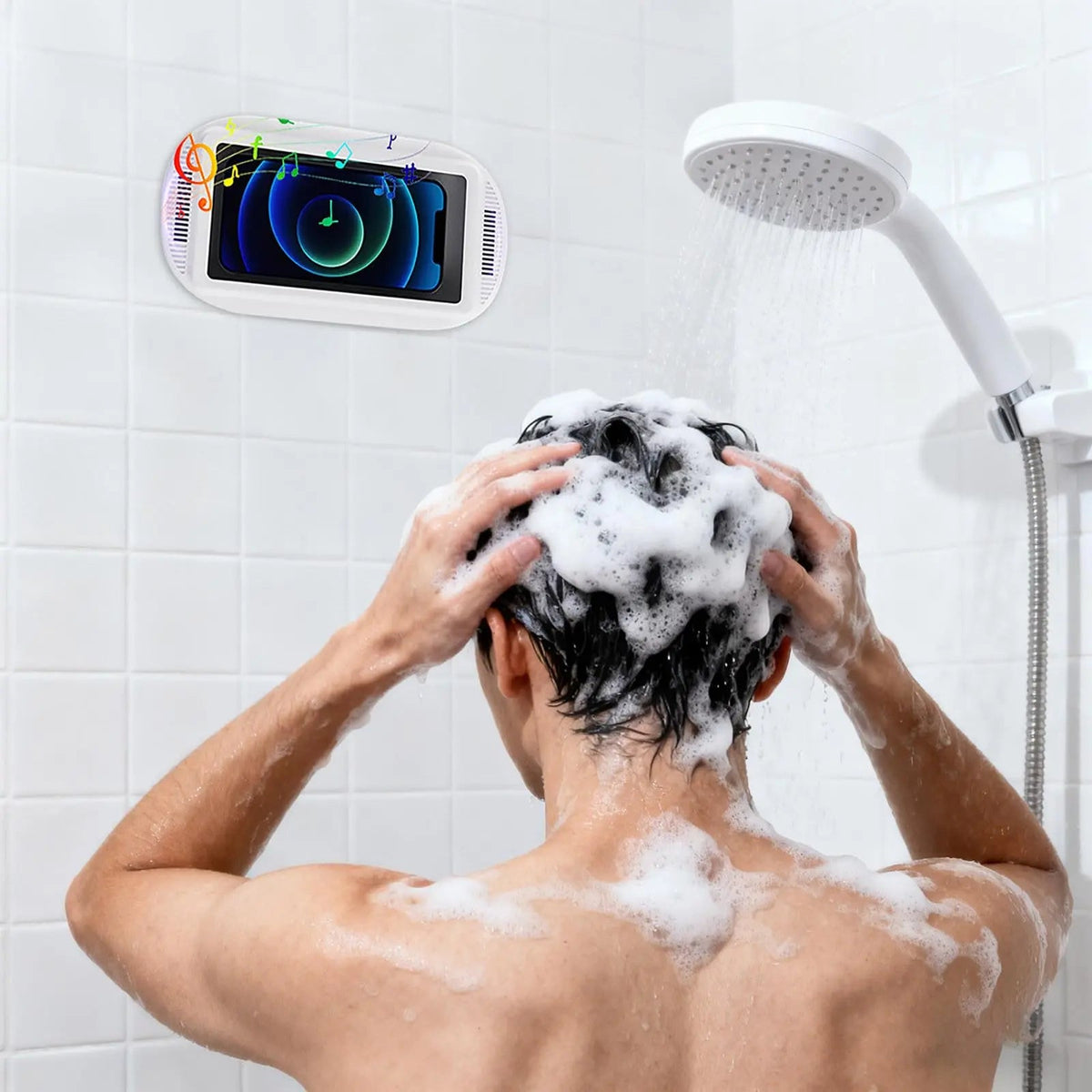 Waterproof Shower Phone Holder with Adjustable Rotation and Wall Mount for Bathroom Use