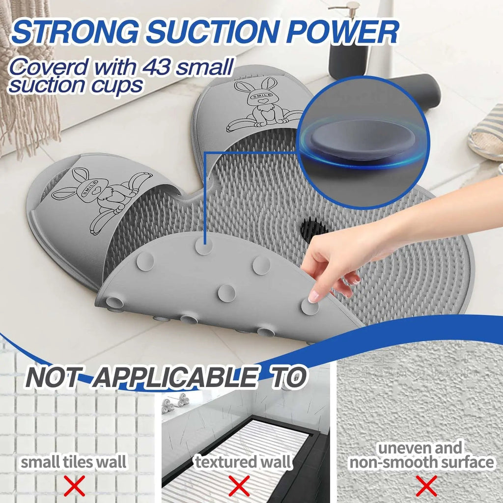Rabbit Shaped Anti Slip Shower Mat with Suction Cups and Textured Scrub Surface