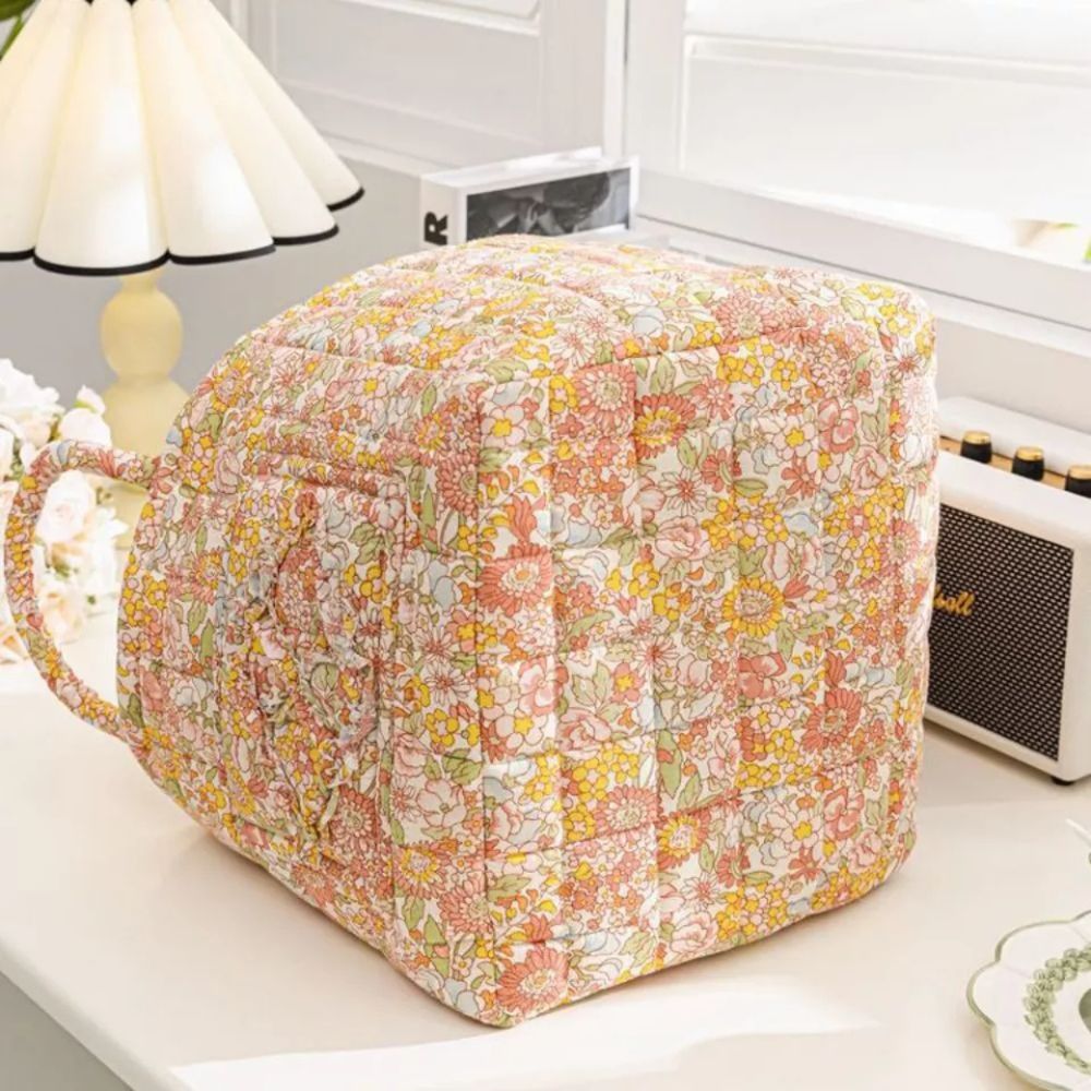 Floral Canvas Storage Basket with Soft Quilted Design for Home Organization