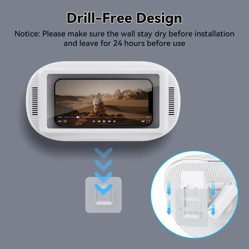 Waterproof Shower Phone Holder with Adjustable Rotation and Wall Mount for Bathroom Use