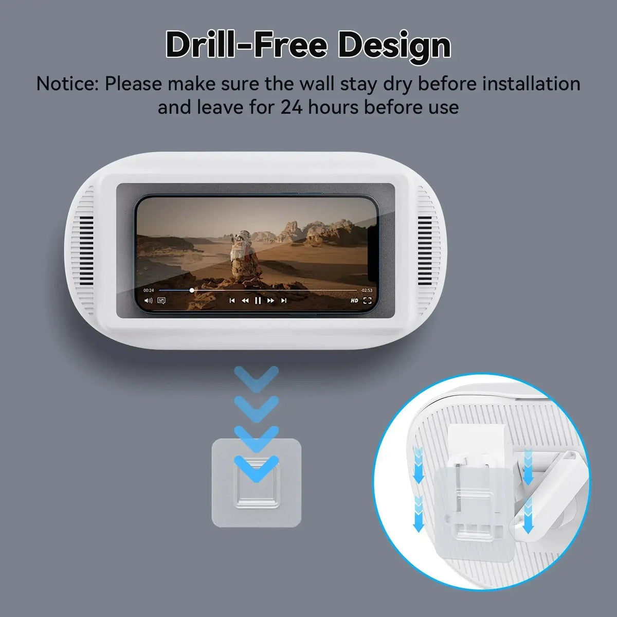 Waterproof Shower Phone Holder with Adjustable Rotation and Wall Mount for Bathroom Use
