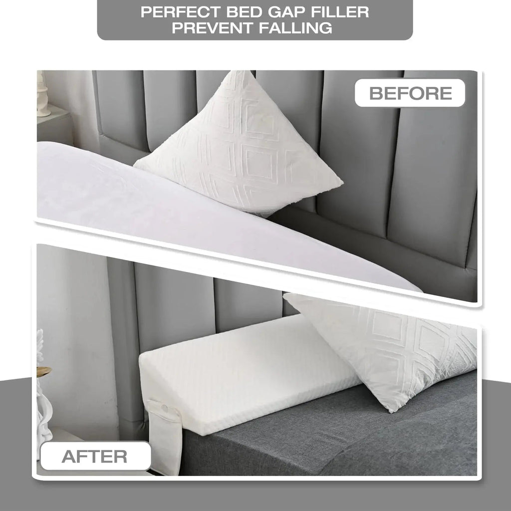 Mattress Gap Pillow with Silicone Grip Dots and Storage Pockets for Secure Bedside Support