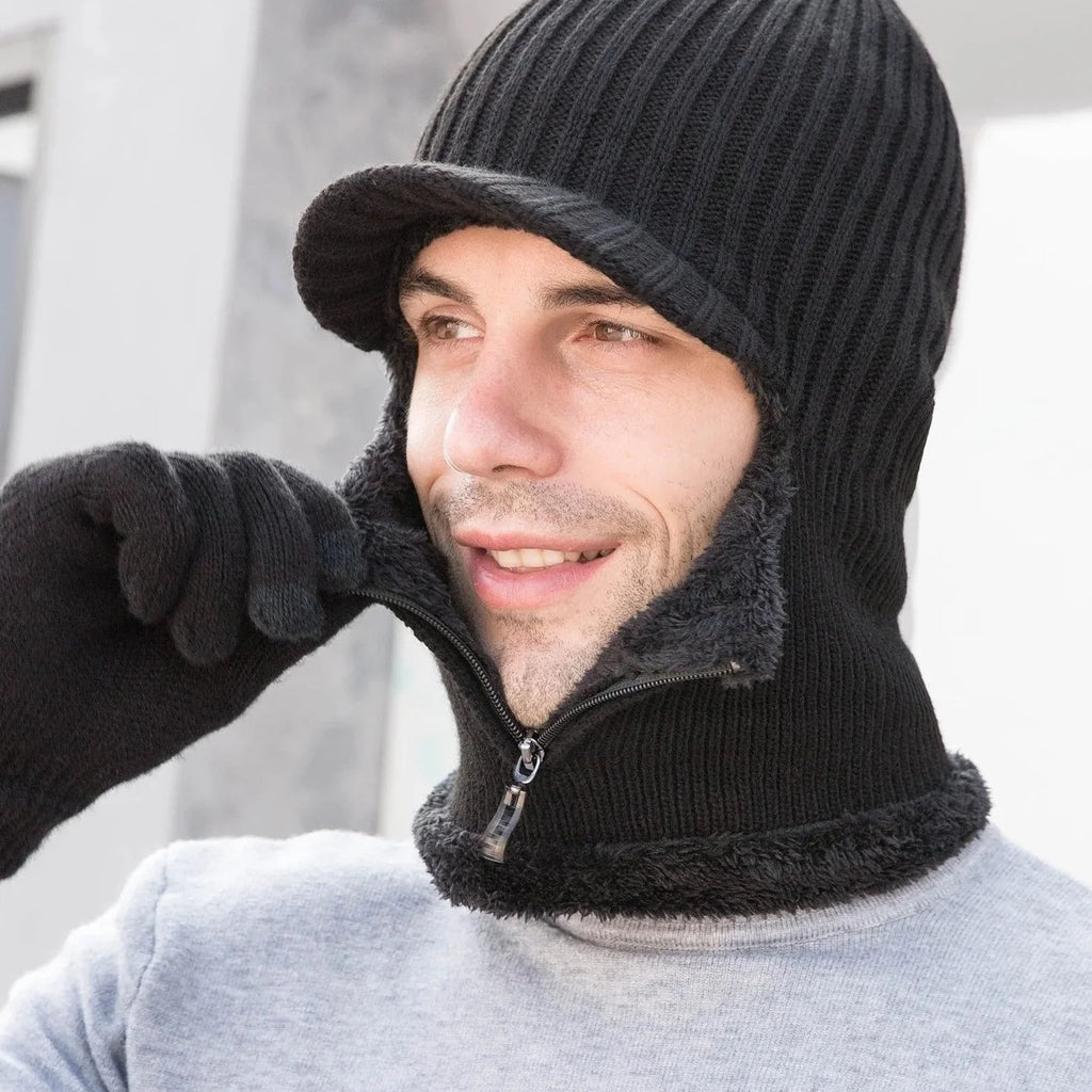 Winter Fleece Balaclava Beanie with One Piece Knit Design for Cycling and Cold Weather