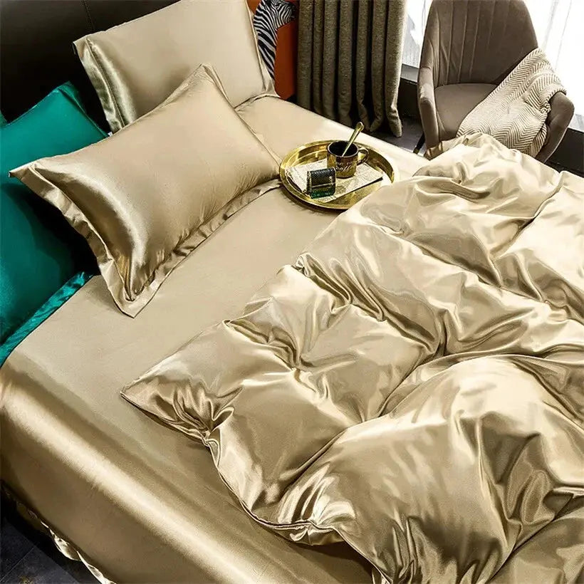 Mulberry Silk Bedding Set with Duvet Cover Sheet and Pillowcases for Luxury Bedroom Comfort