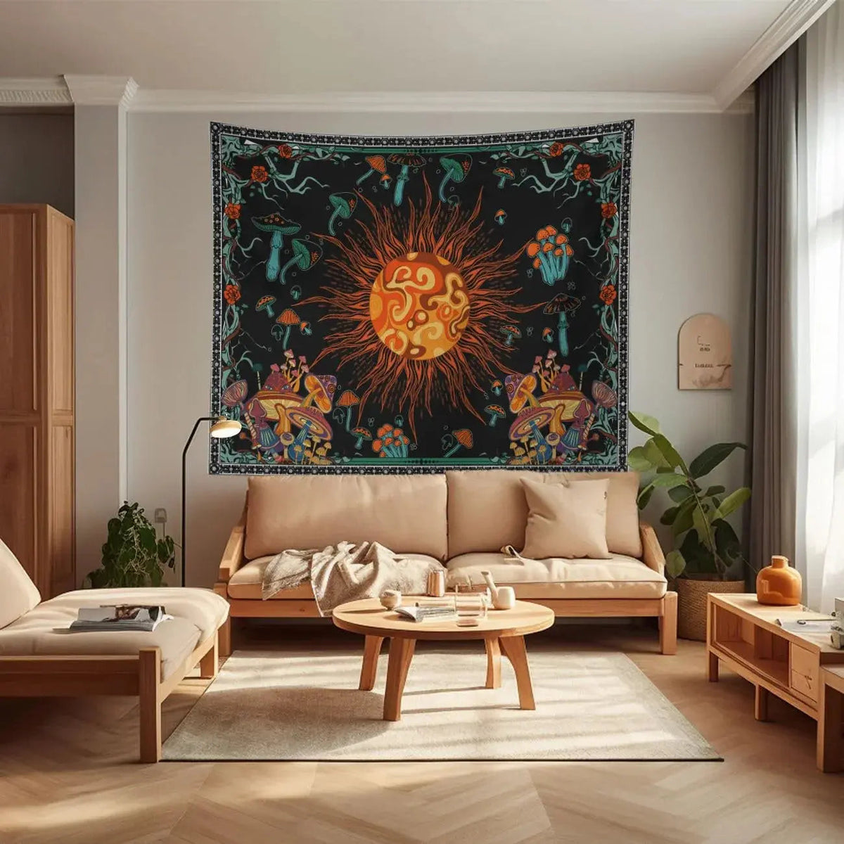 Embroidered Star and Moon Constellation Tapestry with Boho Detailing for Home Ambience