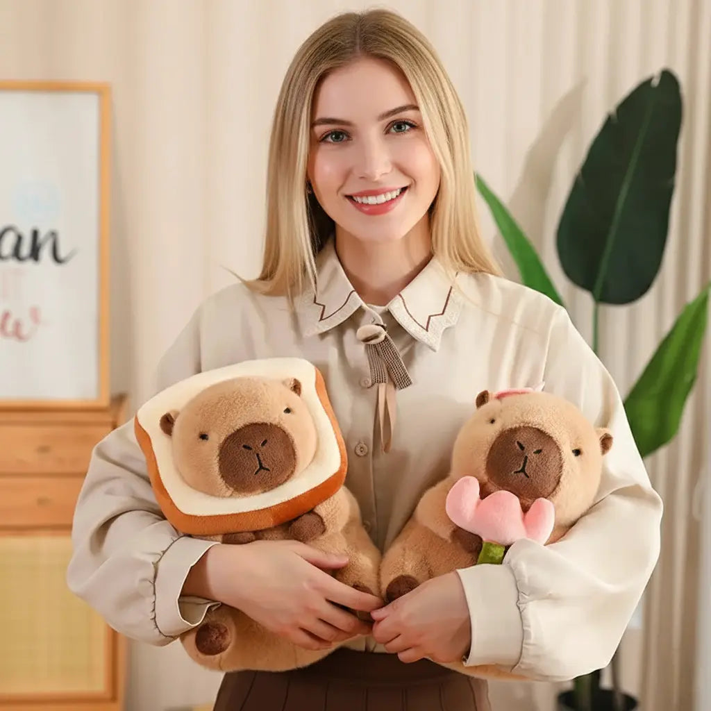 Cute Capybara Plush Pillow with Soft Fabric and Removable Accessories for Home Decor
