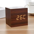 Wooden LED Digital Alarm Clock with Temperature Display and Sound Control for Desktop and Bedside Use