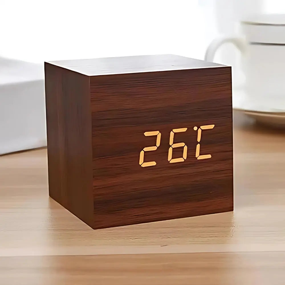 Wooden LED Digital Alarm Clock with Temperature Display and Sound Control for Desktop and Bedside Use