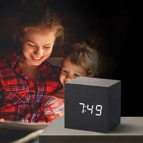 Wooden LED Digital Alarm Clock with Temperature Display and Sound Control for Desktop and Bedside Use
