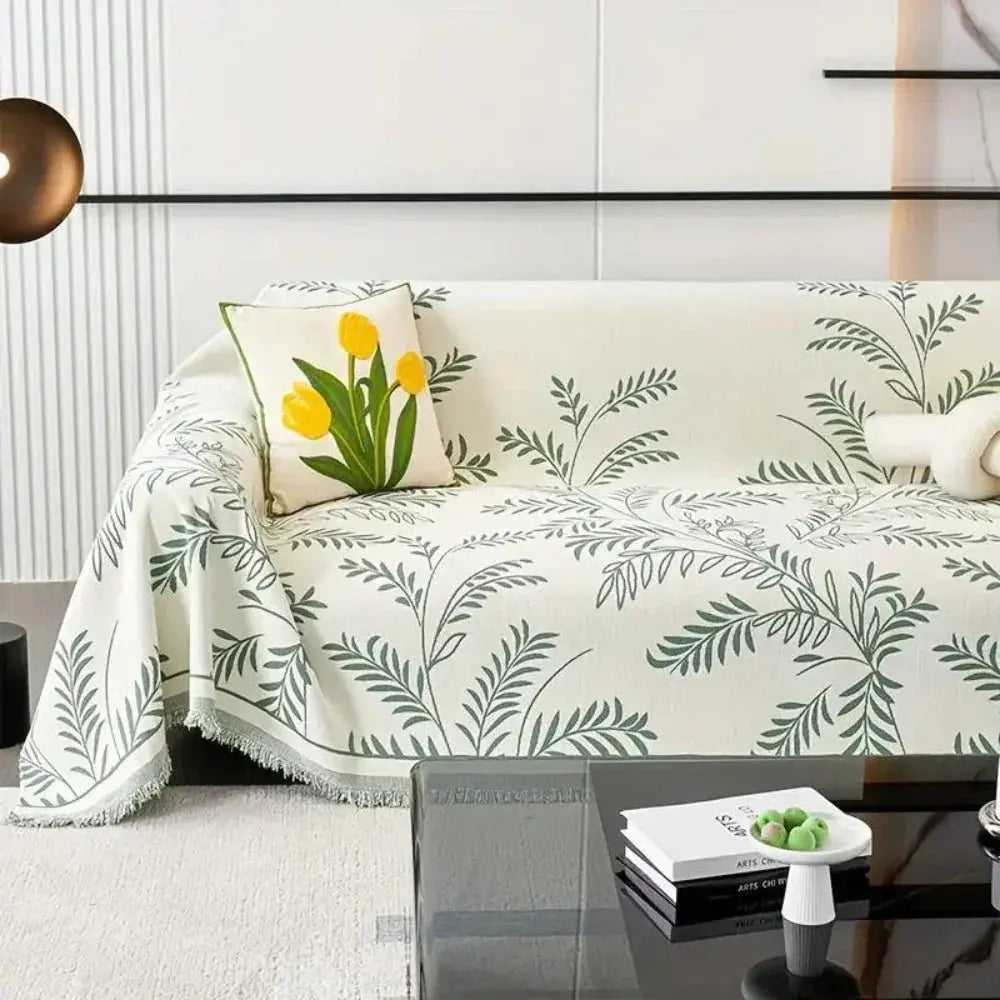 Four-Season Chenille Jacquard Leaf Sofa Cover with Full Non-slip Design and Scratch-Resistant Texture