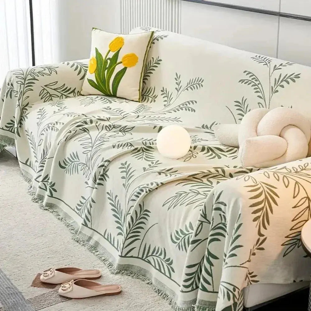 Four-Season Chenille Jacquard Leaf Sofa Cover with Full Non-slip Design and Scratch-Resistant Texture