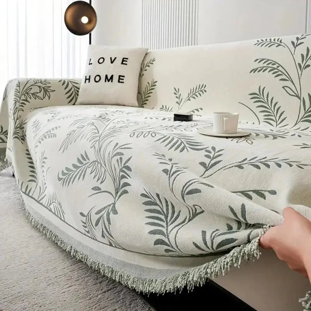 Four-Season Chenille Jacquard Leaf Sofa Cover with Full Non-slip Design and Scratch-Resistant Texture
