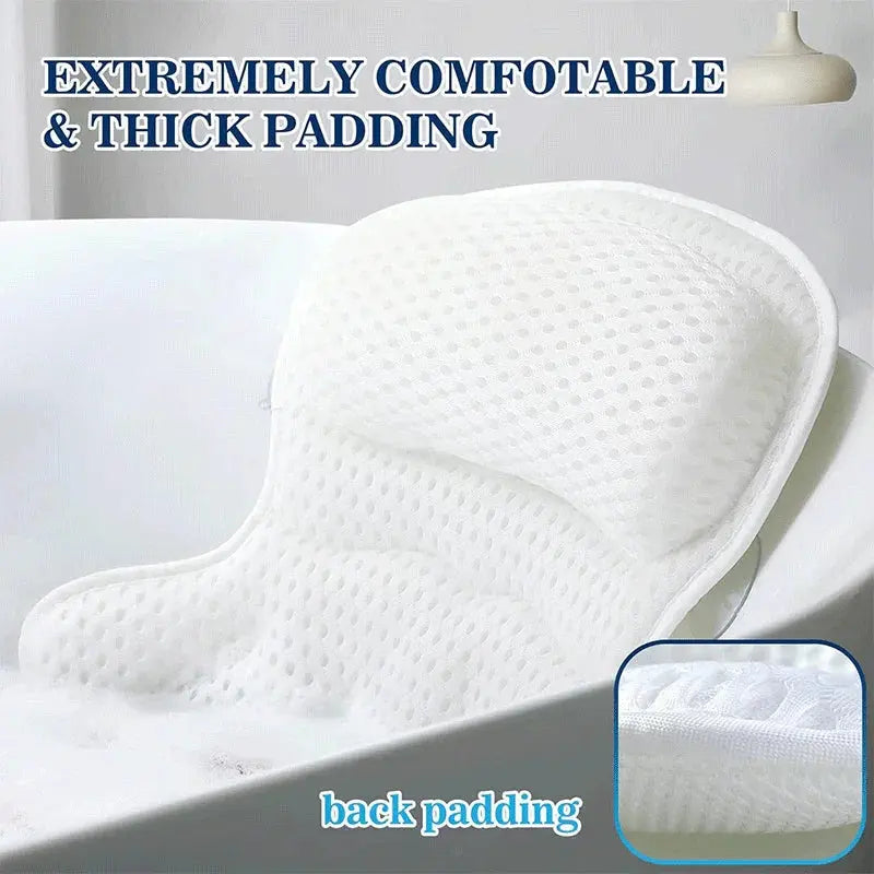 Luxury Bath Pillow with 3D Mesh Fabric and Secure Suction Cups for Comfortable Tub and Spa Soaking