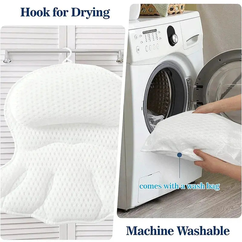 Luxury Bath Pillow with 3D Mesh Fabric and Secure Suction Cups for Comfortable Tub and Spa Soaking