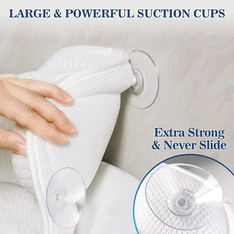 Luxury Bath Pillow with 3D Mesh Fabric and Secure Suction Cups for Comfortable Tub and Spa Soaking