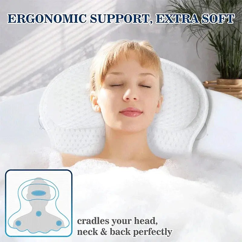 Luxury Bath Pillow with 3D Mesh Fabric and Secure Suction Cups for Comfortable Tub and Spa Soaking