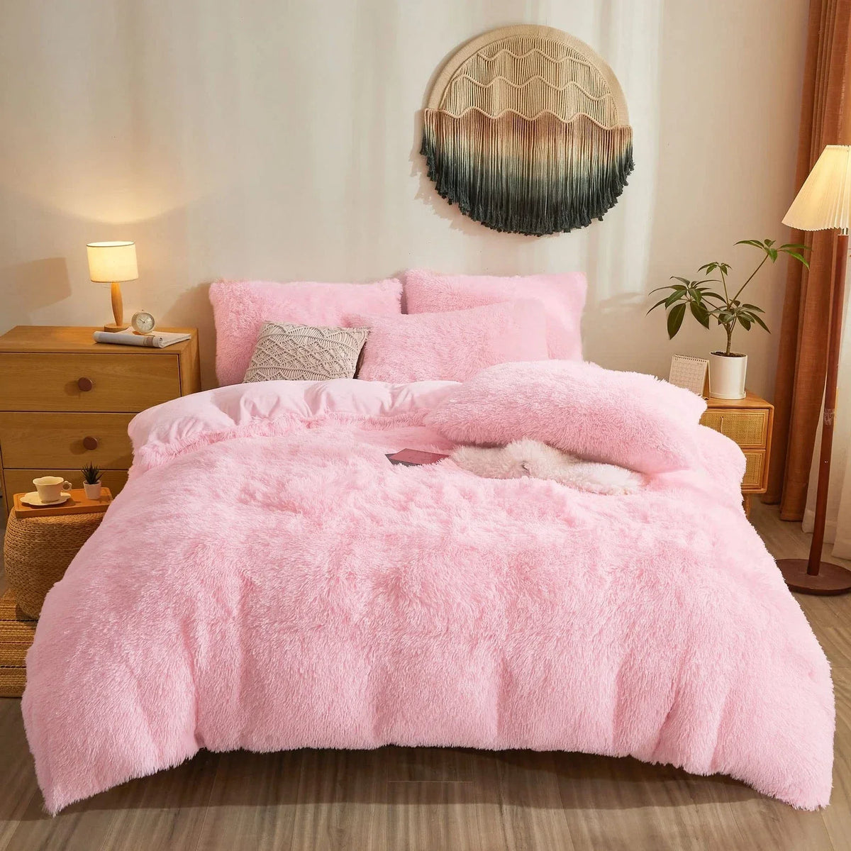 Plush Duvet Cover Set with Reversible Faux Fur and Velvet Texture for Cozy Bedroom Comfort