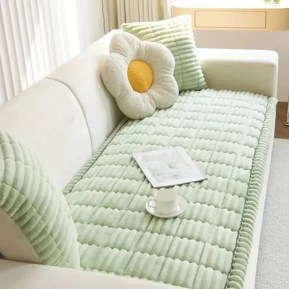 Elastic Jacquard Sofa Slipcover with Frill Design for Stretchable 3-Seater Couch and Chair Coverage