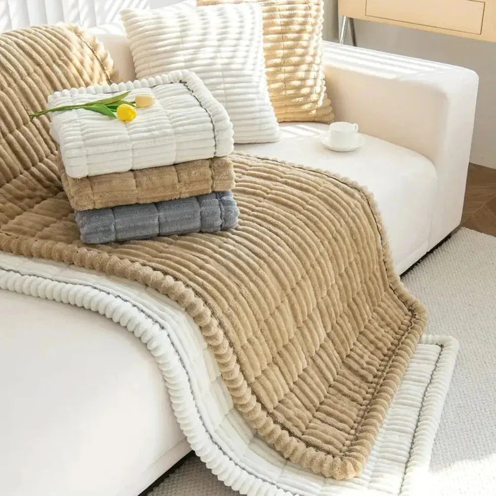 Elastic Jacquard Sofa Slipcover with Frill Design for Stretchable 3-Seater Couch and Chair Coverage