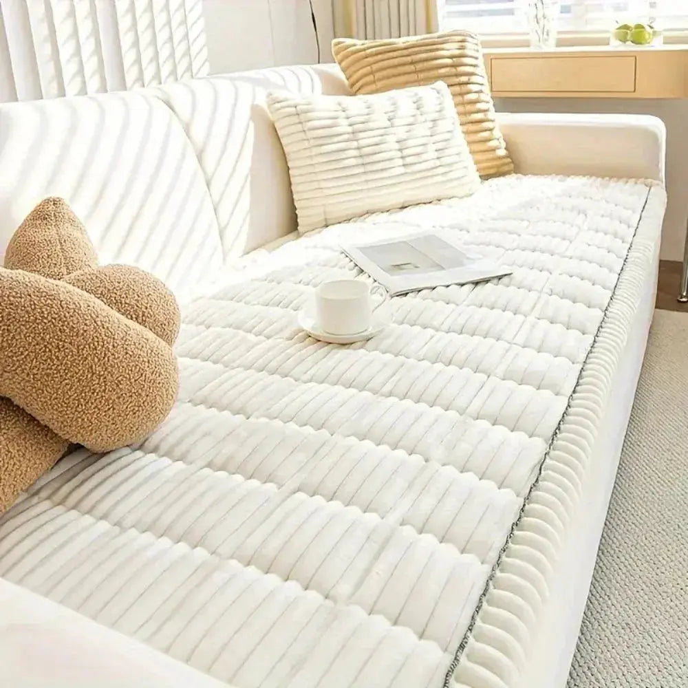 Elastic Jacquard Sofa Slipcover with Frill Design for Stretchable 3-Seater Couch and Chair Coverage