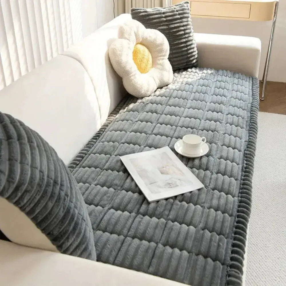 Elastic Jacquard Sofa Slipcover with Frill Design for Stretchable 3-Seater Couch and Chair Coverage