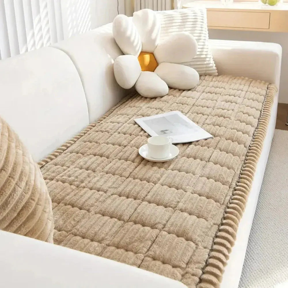Elastic Jacquard Sofa Slipcover with Frill Design for Stretchable 3-Seater Couch and Chair Coverage