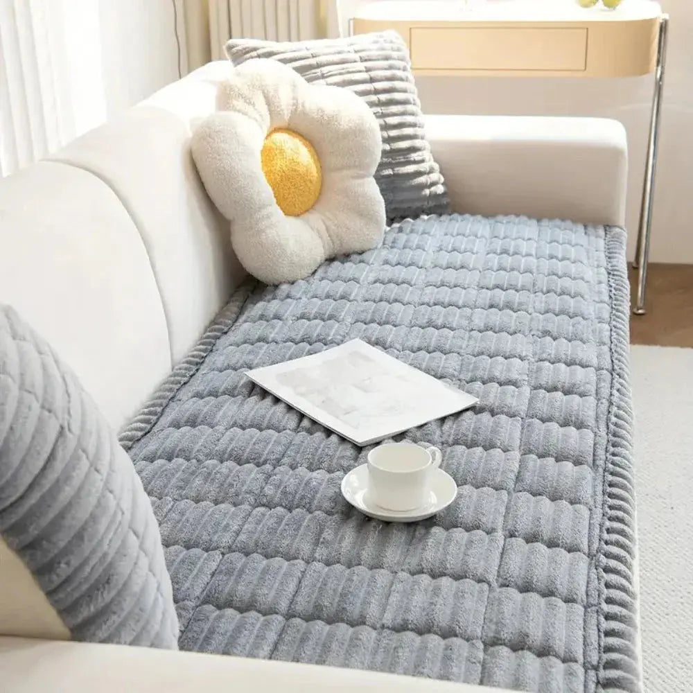 Elastic Jacquard Sofa Slipcover with Frill Design for Stretchable 3-Seater Couch and Chair Coverage