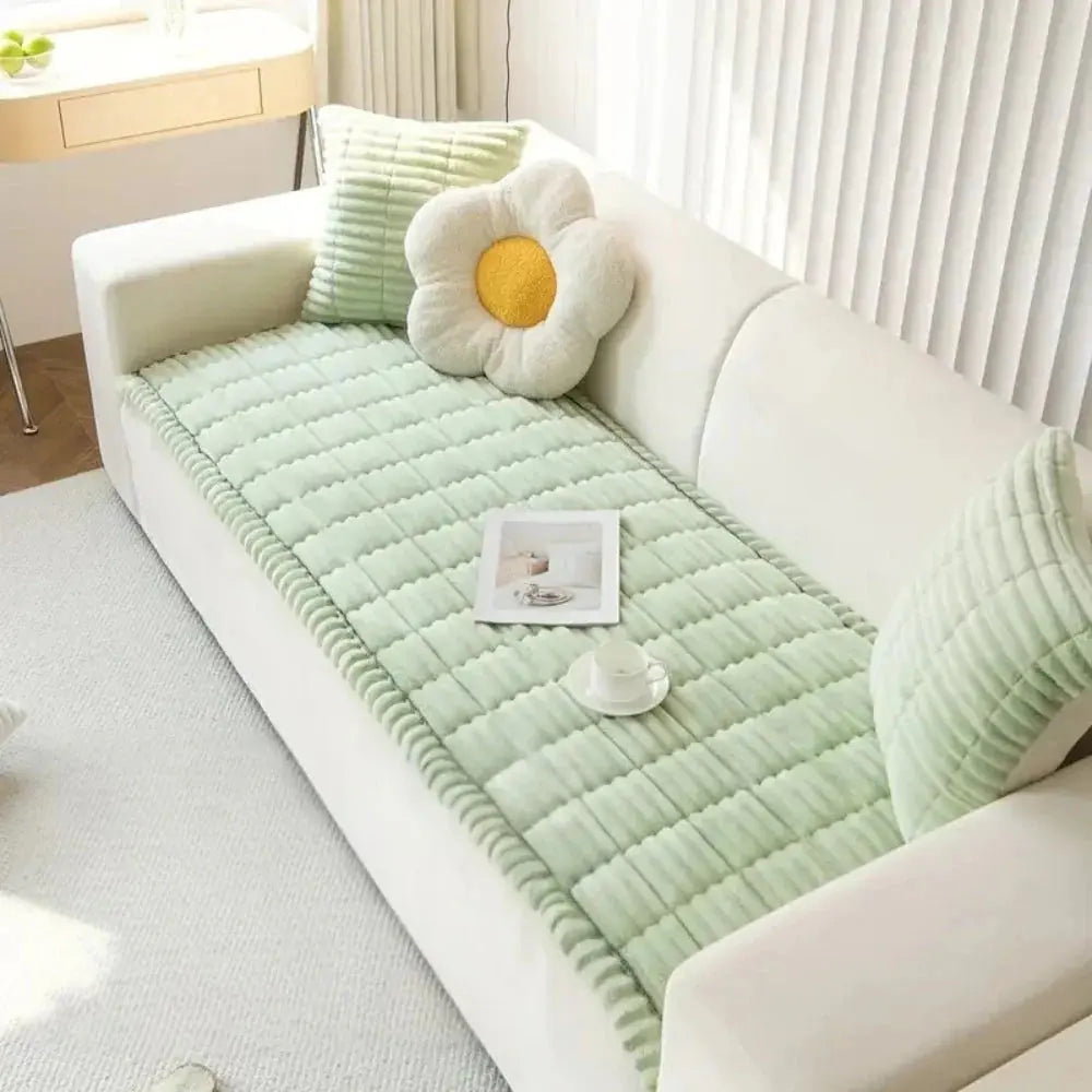 Elastic Jacquard Sofa Slipcover with Frill Design for Stretchable 3-Seater Couch and Chair Coverage