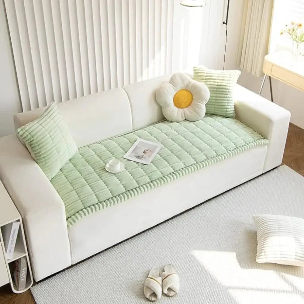 Elastic Jacquard Sofa Slipcover with Frill Design for Stretchable 3-Seater Couch and Chair Coverage