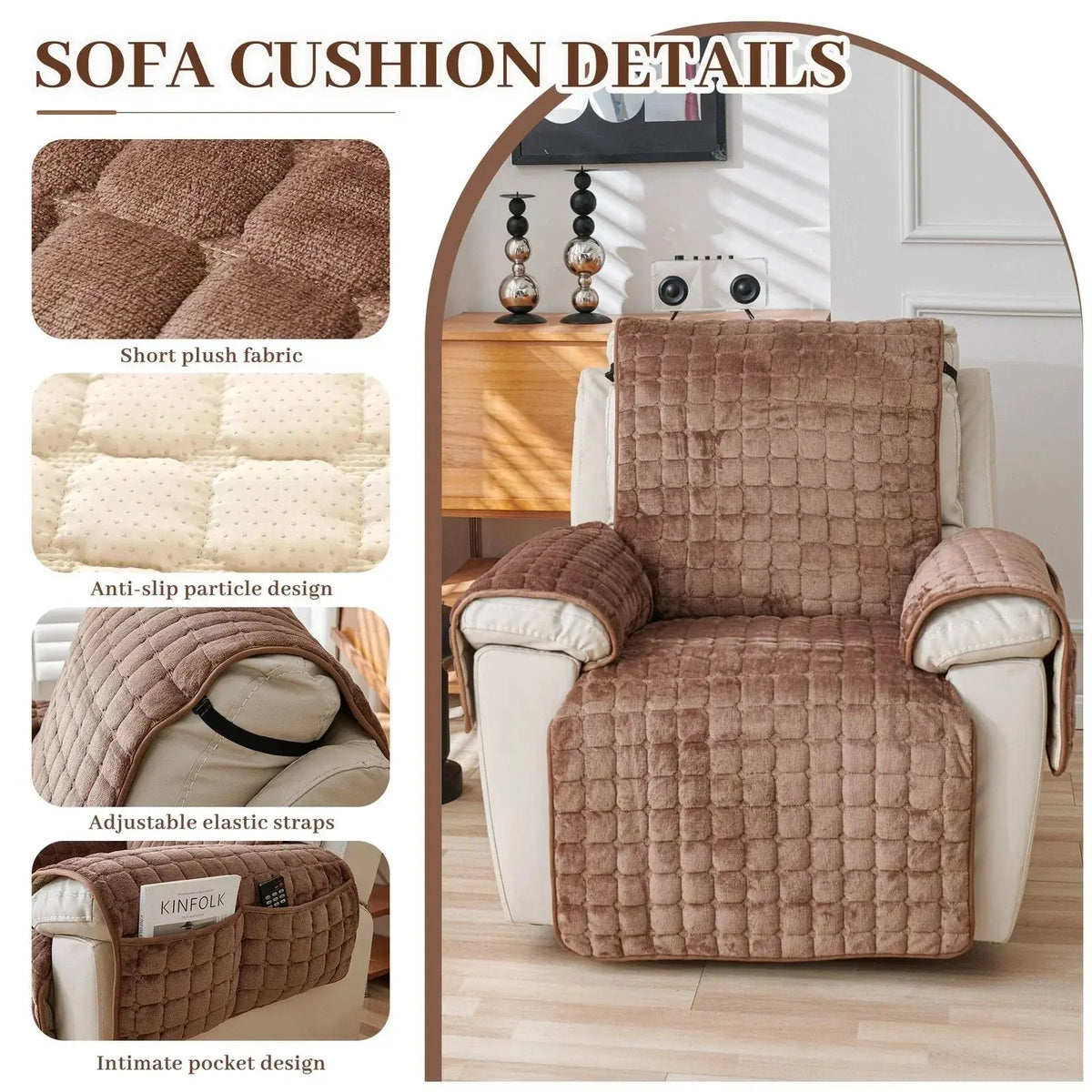 Washable Recliner Slipcover with Elastic Straps for Kids Pets and Daily Furniture Care
